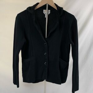 Talbots Black Comfy Button-Up Cotton Preppy Office Blazer Small Petite